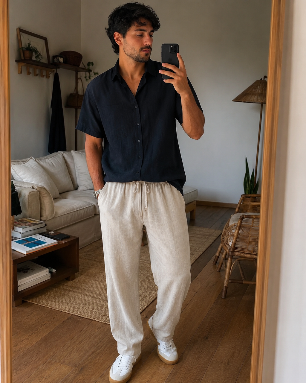 Relaxte Leinenhose mit Tunnelzug